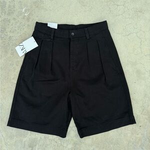 Zara Black Tailored Pleated Baggy Shorts